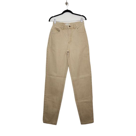 Vintage Moda International 8 High Waisted Denim Mom Jeans Cream Tan Pants 90s - Picture 1 of 5
